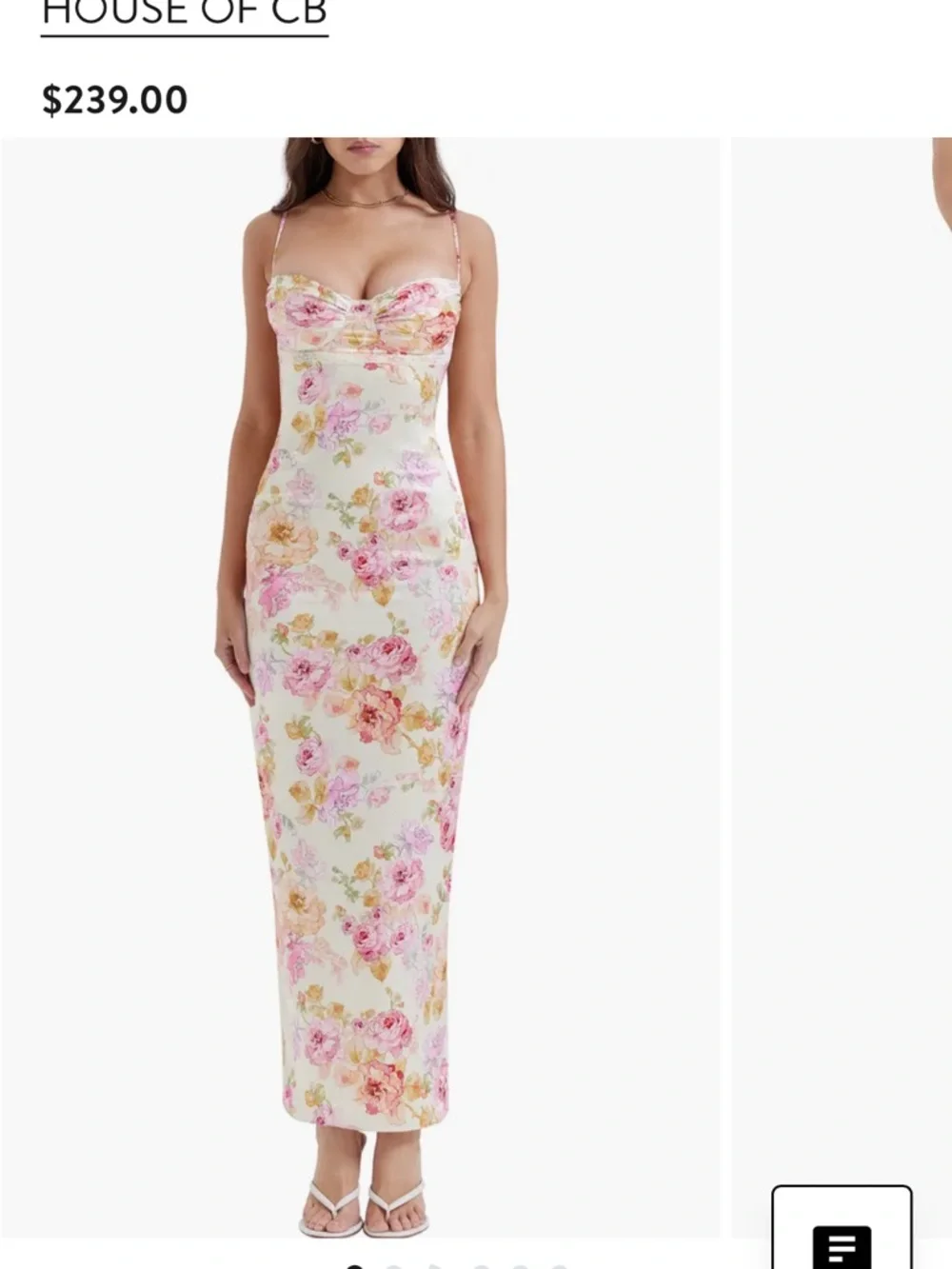 House of CB Josefina Floral Satin Slip Dress in Pink and Cream - Picture 5 of 5